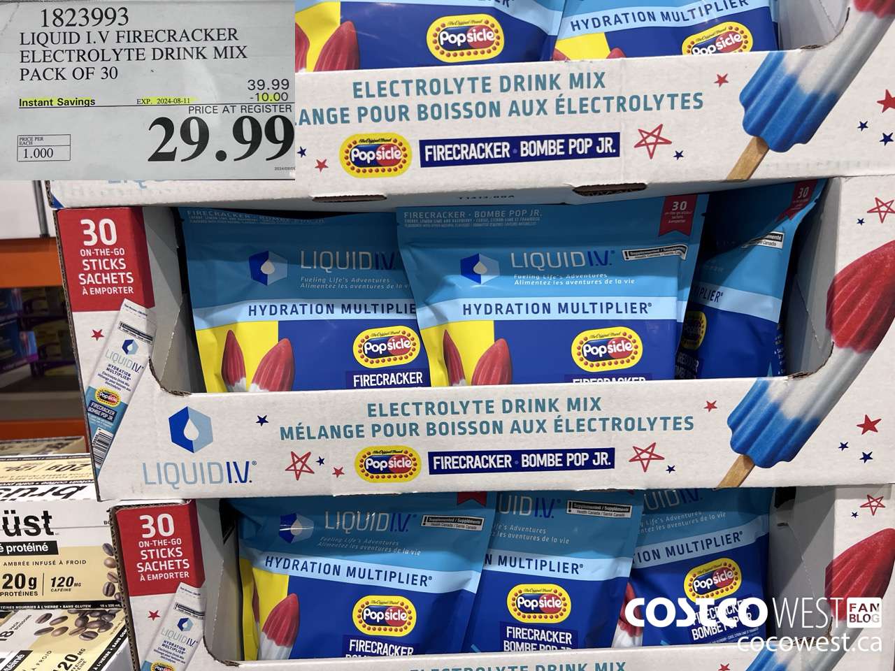 1823993 LIQUID I.V. FIRECRACKER ELECTROLYTE DRINK MIX PACK OF 30 ($10.00 INSTANT SAVINGS EXPIRES ON 2024-08-11) $29.99