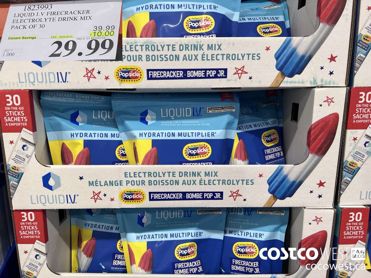 1823993 LIQUID I.V. FIRECRACKER ELECTROLYTE DRINK MIX PACK OF 30 ($10.00 INSTANT SAVINGS EXPIRES ON 2024-09-01) $29.99