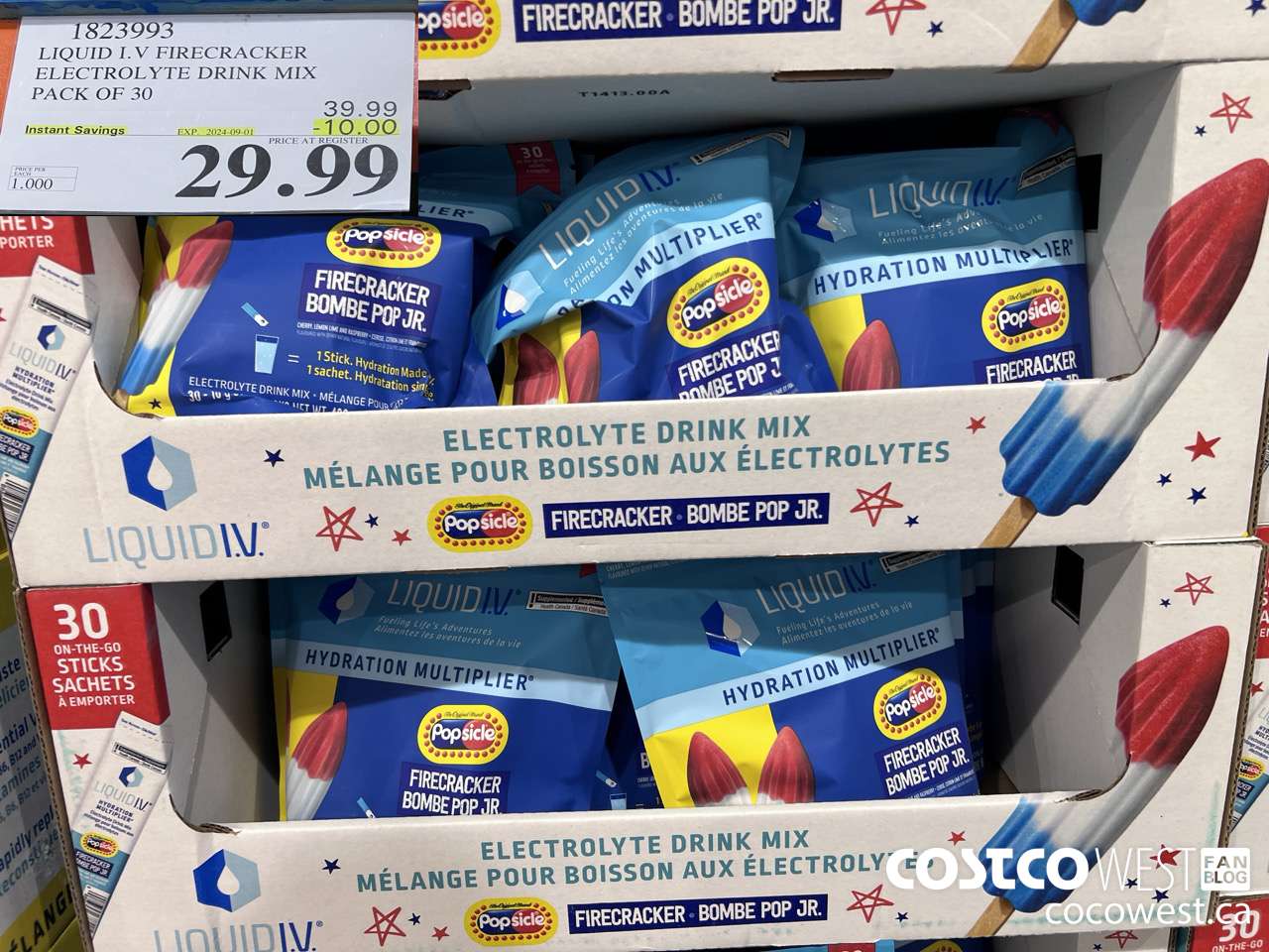 1823993 LIQUID I.V. FIRECRACKER ELECTROLYTE DRINK MIX PACK OF 30 ($10.00 INSTANT SAVINGS EXPIRES ON 2024-09-01) $29.99