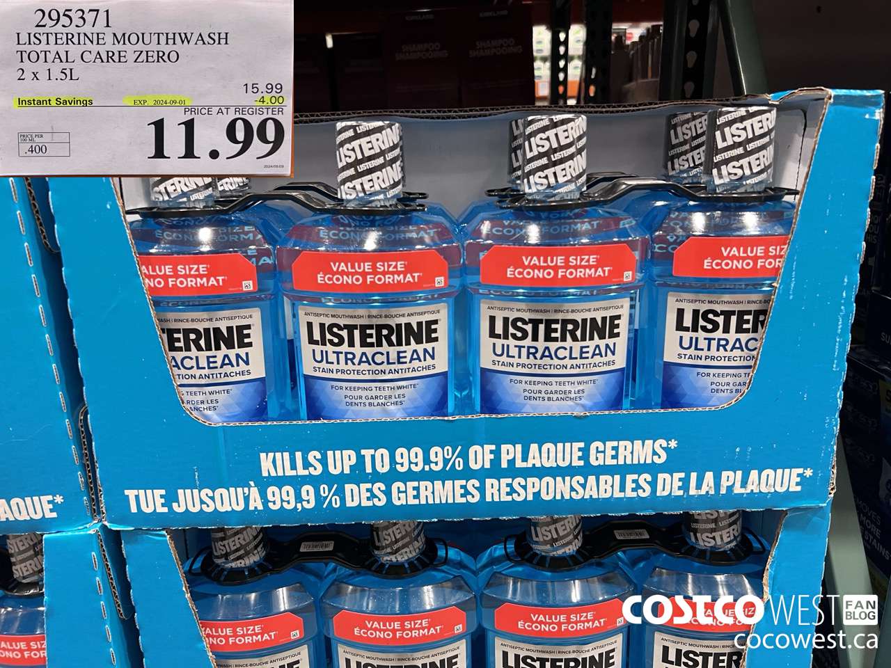 295371 LISTERINE MOUTHWASH TOTAL CARE ZERO 2 X 1.5L ($4.00 INSTANT SAVINGS EXPIRES ON 2024-09-01) $11.99