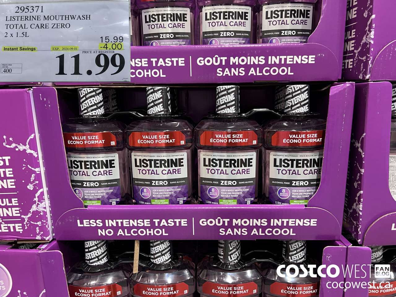 295371 LISTERINE MOUTHWASH TOTAL CARE ZERO 2 X 1.5L ($4.00 INSTANT SAVINGS EXPIRES ON 2024-09-01) $11.99