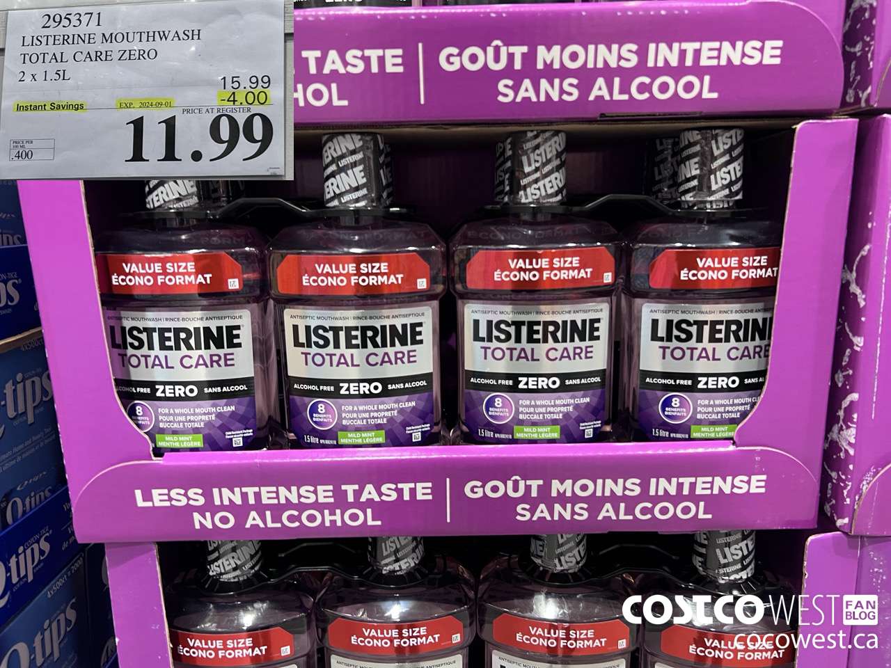 295371 LISTERINE MOUTHWASH TOTAL CARE ZERO 2 X 1.5L ($4.00 INSTANT SAVINGS EXPIRES ON 2024-09-01) $11.99