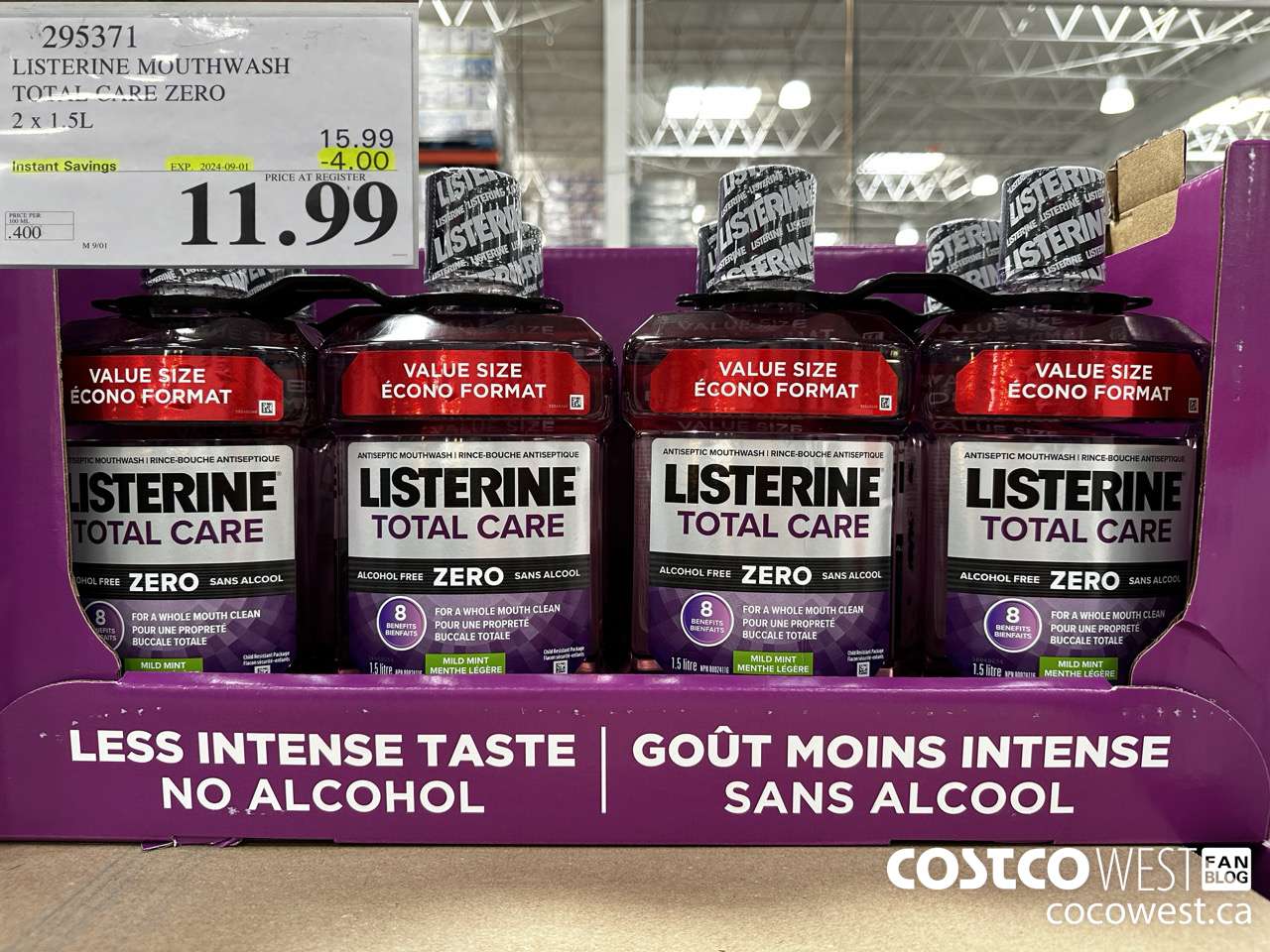 295371 LISTERINE MOUTHWASH TOTAL CARE ZERO 2 X 1.5L ($4.00 INSTANT SAVINGS EXPIRES ON 2024-09-01) $11.99