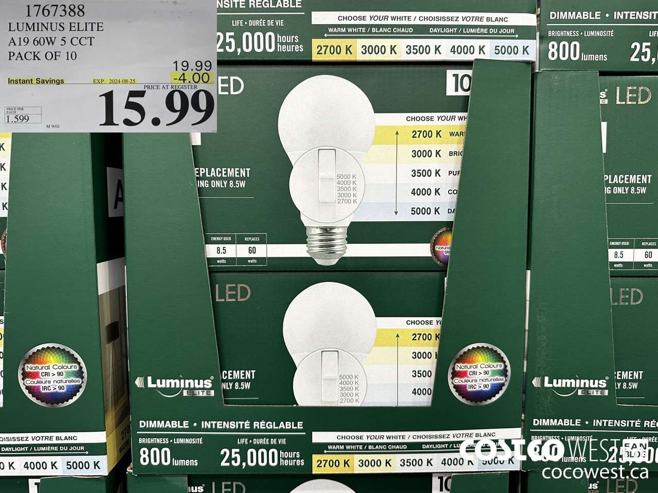 1767388 LUMINUS LED A19 BULB PACK OF 10 ($4.00 INSTANT SAVINGS EXPIRES ON 2024-08-25) $15.99