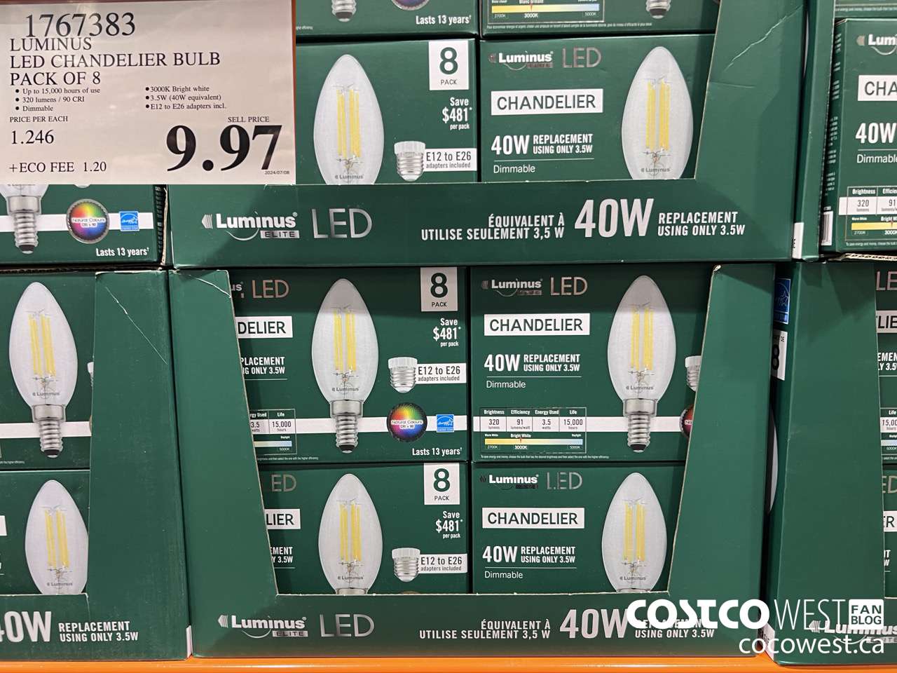 1767383 LUMINUS LED CHANDELIER BULB PACK OF 8 $9.97