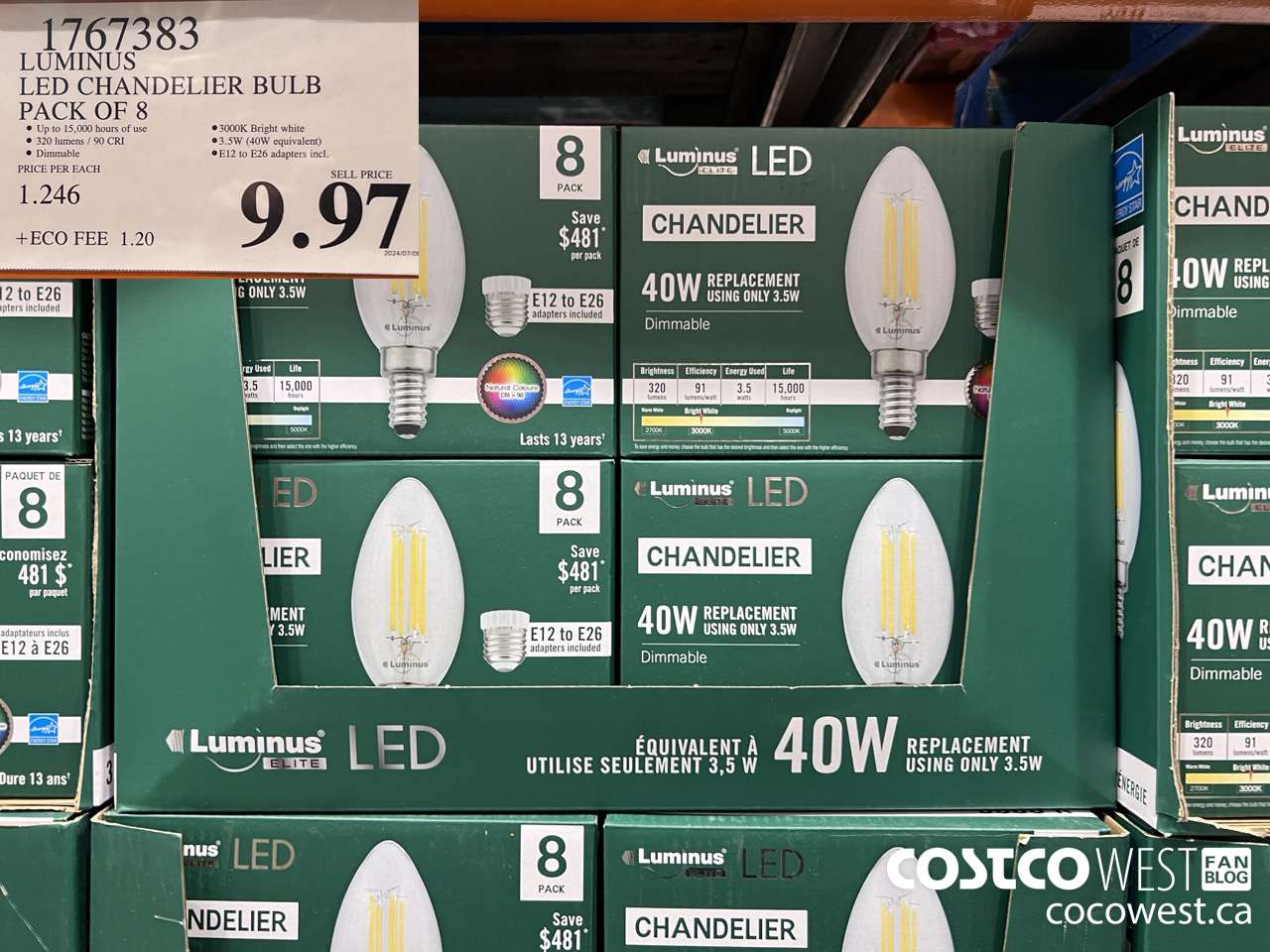 1767383 LUMINUS LED CHANDELIER BULB PACK OF 8 $9.97