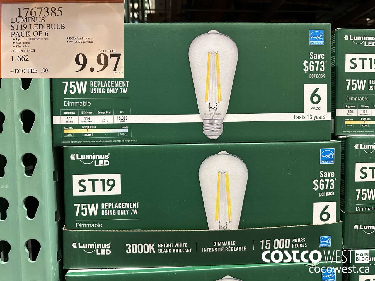 1767385 LUMINUS ST19 LED BULB PACK OF 6 $9.97