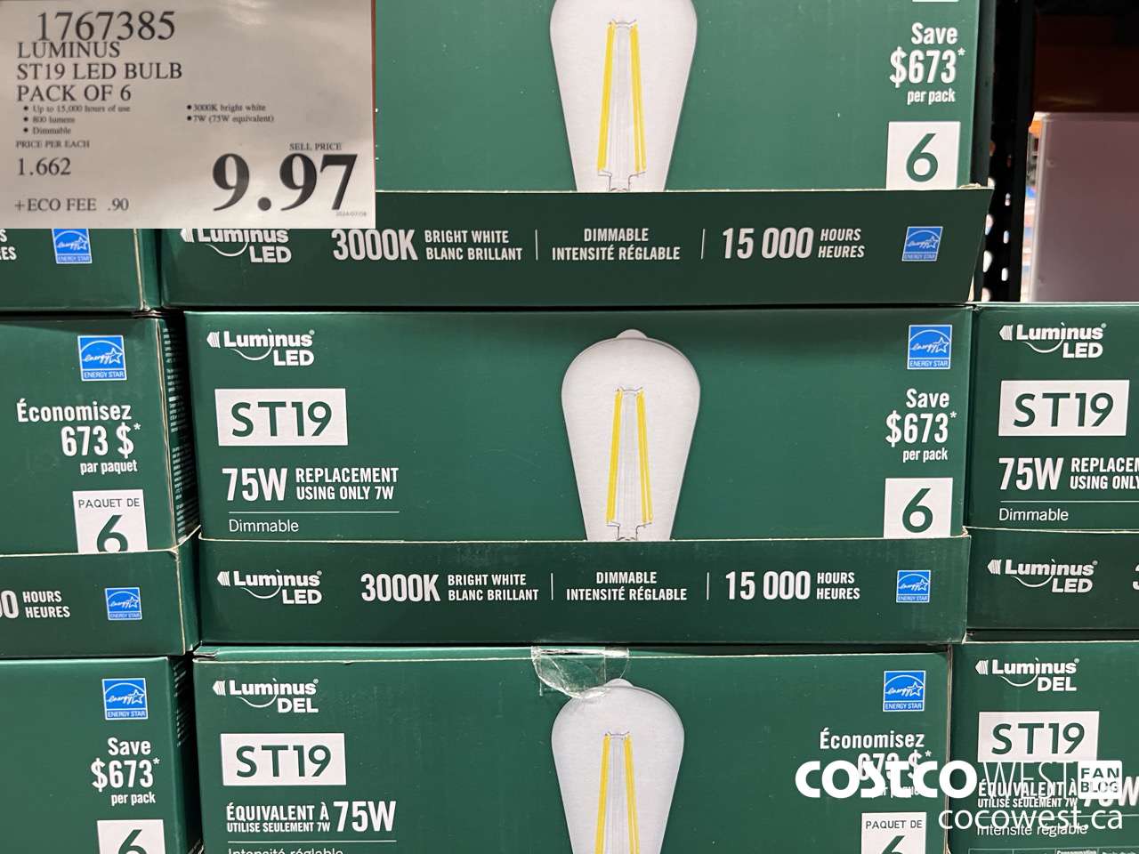 1767385 LUMINUS ST19 LED BULB PACK OF 6 $9.97