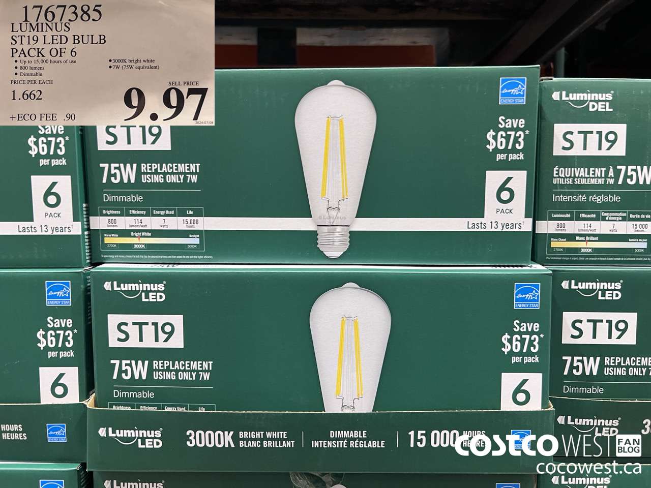 1767385 LUMINUS ST19 LED BULB PACK OF 6 $9.97
