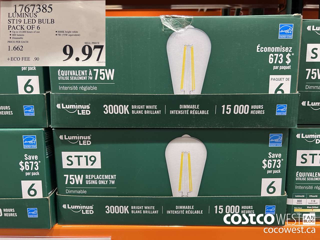 1767385 LUMINUS ST19 LED BULB PACK OF 6 $9.97