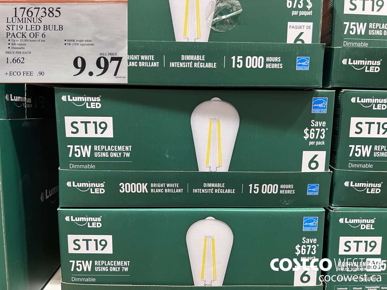 1767385 LUMINUS ST19 LED BULB PACK OF 6 $9.97