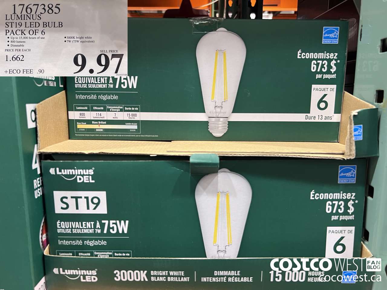 1767385 LUMINUS ST19 LED BULB PACK OF 6 $9.97