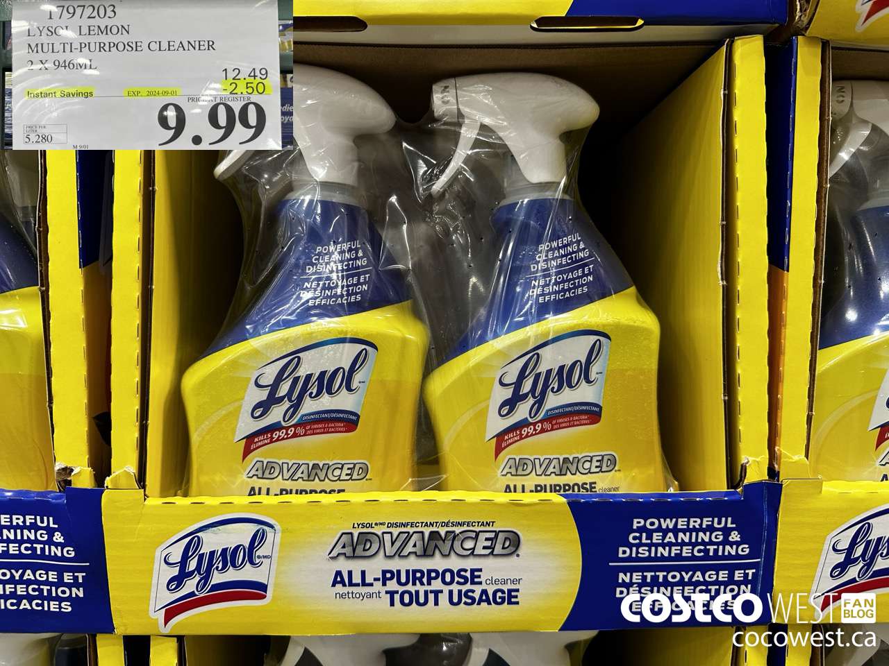 1797203 LYSOL LEMON MULTI-PURPOSE CLEANER 2 X 946ML ($2.50 INSTANT SAVINGS EXPIRES ON 2024-09-01) $9.99