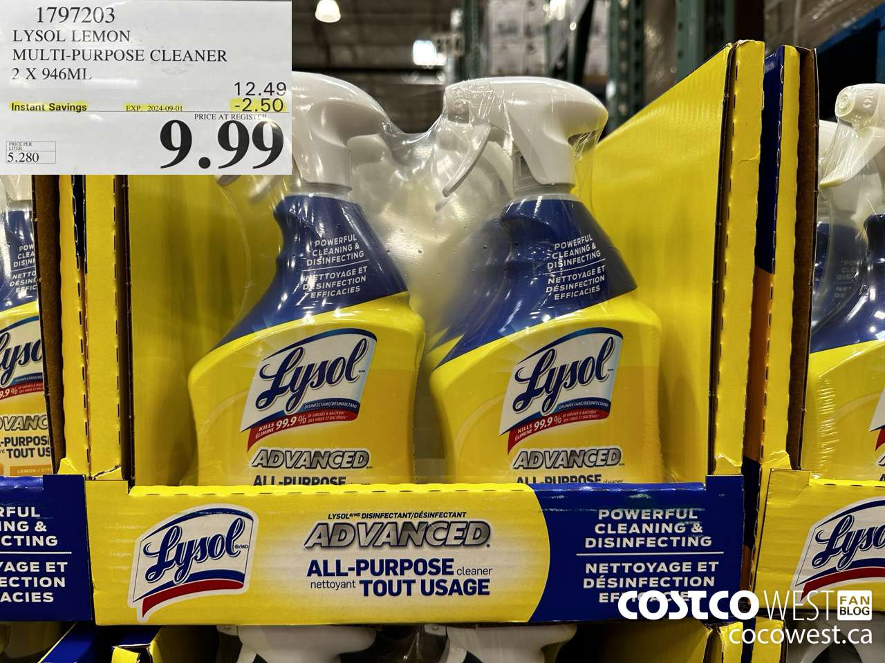 1797203 LYSOL LEMON MULTI-PURPOSE CLEANER 2 X 946ML ($2.50 INSTANT SAVINGS EXPIRES ON 2024-09-01) $9.99