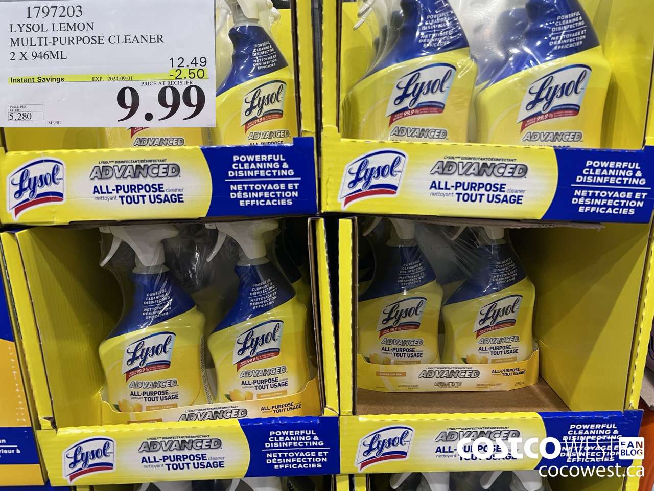 1797203 LYSOL LEMON MULTI-PURPOSE CLEANER 2 X 946ML ($2.50 INSTANT SAVINGS EXPIRES ON 2024-09-01) $9.99