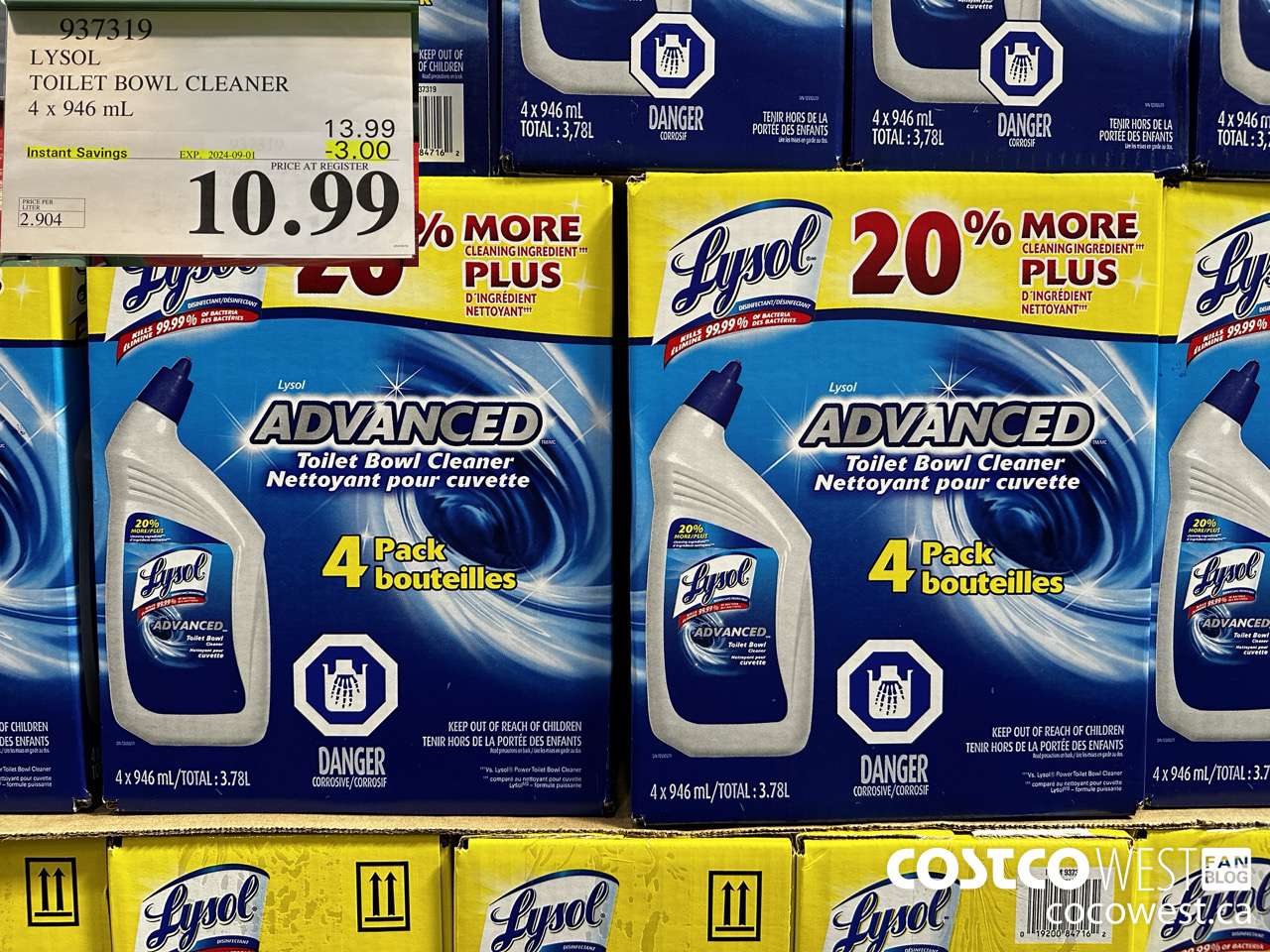 937319 LYSOL TOILET BOWL CLEANER 4 x 946 ML ($3.00 INSTANT SAVINGS EXPIRES ON 2024-09-01) $10.99