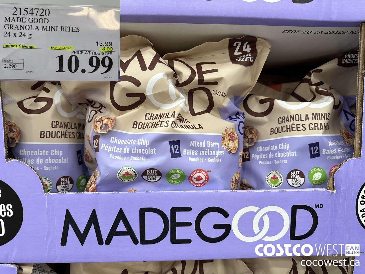 2154720 MADE GOOD GRANOLA MINI BITES 24 X 24G ($3.00 INSTANT SAVINGS EXPIRES ON 2024-09-01) $10.99