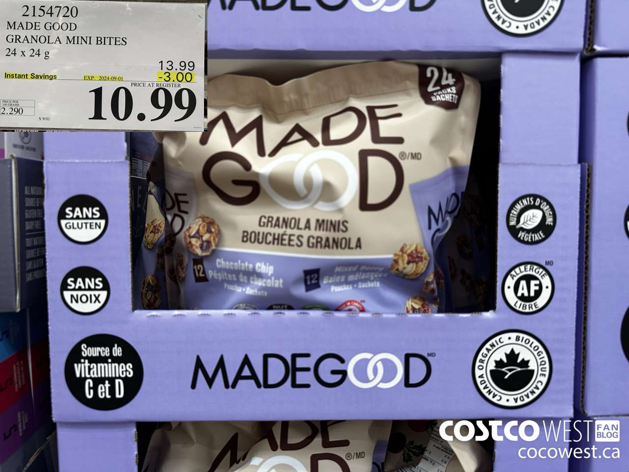2154720 MADE GOOD GRANOLA MINI BITES 24 X 24G ($3.00 INSTANT SAVINGS EXPIRES ON 2024-09-01) $10.99