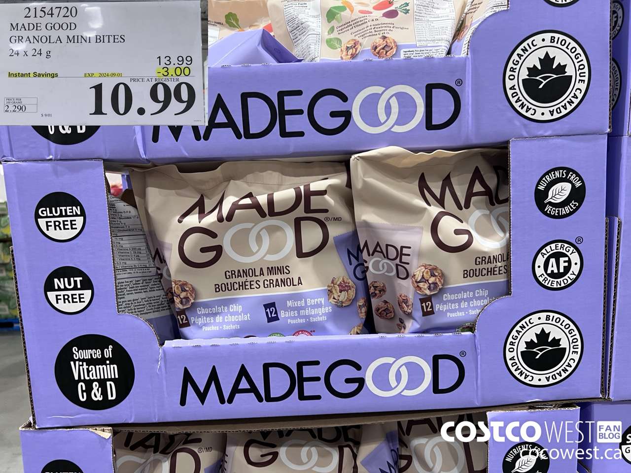 2154720 MADE GOOD GRANOLA MINI BITES 24 X 24G ($3.00 INSTANT SAVINGS EXPIRES ON 2024-09-01) $10.99