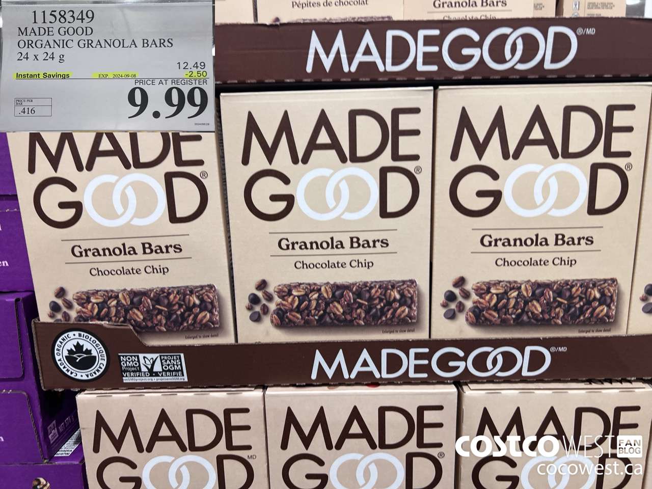 1158349 MADE GOOD ORGANIC GRANOLA BARS 24 x 24g ($2.50 INSTANT SAVINGS EXPIRES ON 2024-09-08) $9.99