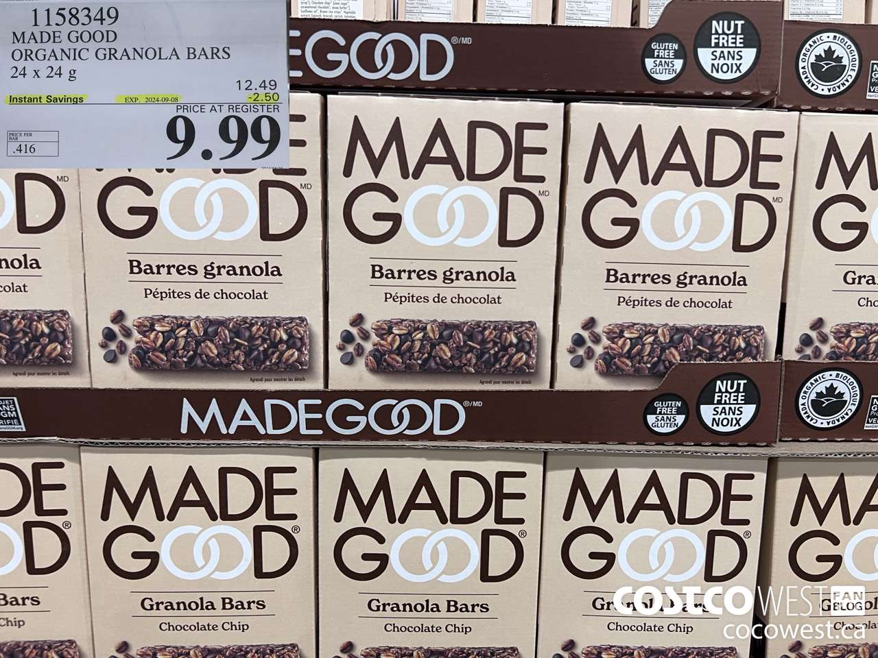 1158349 MADE GOOD ORGANIC GRANOLA BARS 24 x 24g ($2.50 INSTANT SAVINGS EXPIRES ON 2024-09-08) $9.99