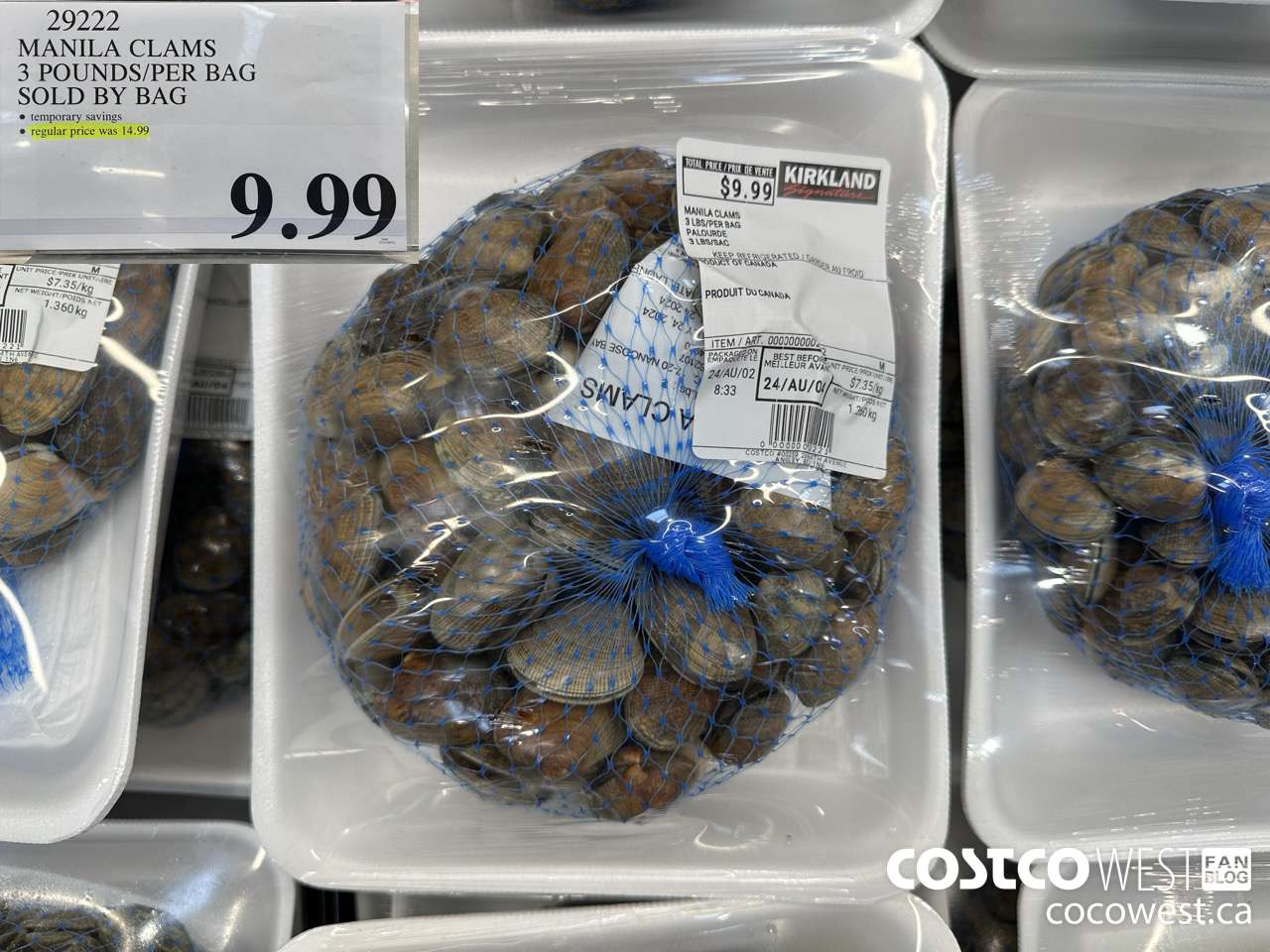 29222 MANILA CLAMS 3 POUNDS/PER BAG $9.99