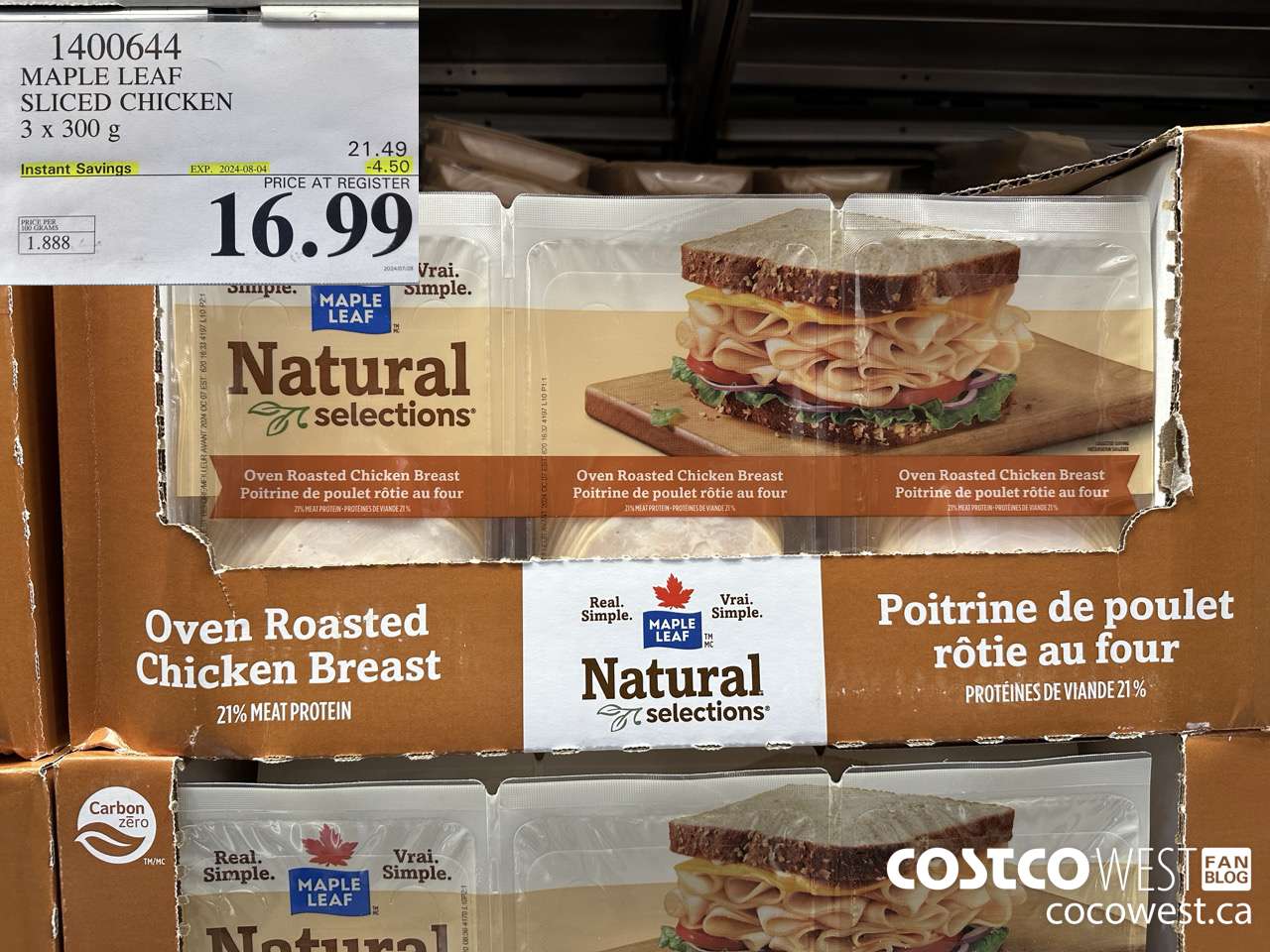 1400644 MAPLE LEAF SLICED CHICKEN 3 x 300 g ($4.50 INSTANT SAVINGS EXPIRES ON 2024-08-04) $16.99
