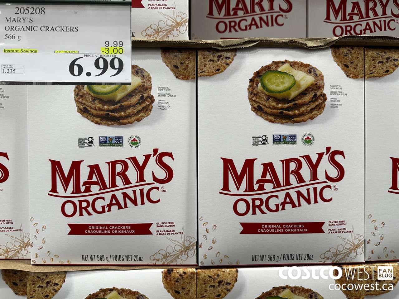 205208 MARY'S ORGANIC CRACKERS 566G ($3.00 INSTANT SAVINGS EXPIRES ON 2024-09-01) $6.99