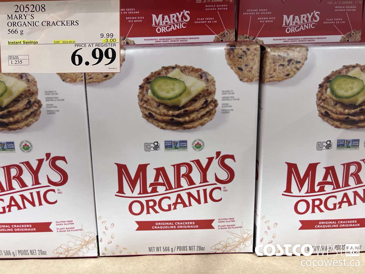 205208 MARY'S ORGANIC CRACKERS 566G ($3.00 INSTANT SAVINGS EXPIRES ON 2024-09-01) $6.99