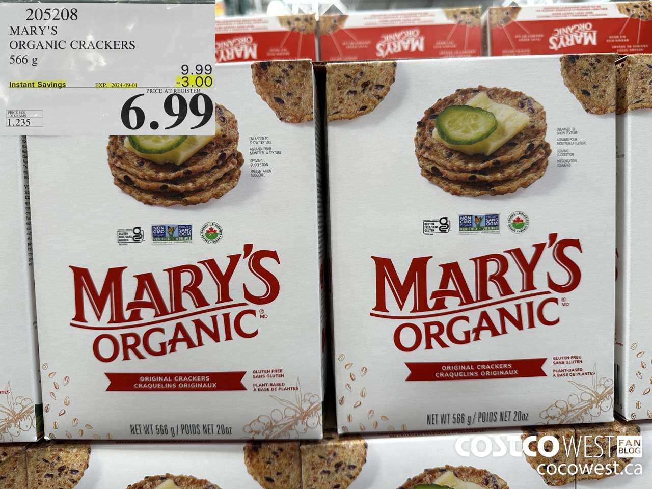 205208 MARY'S ORGANIC CRACKERS 566G ($3.00 INSTANT SAVINGS EXPIRES ON 2024-09-01) $6.99