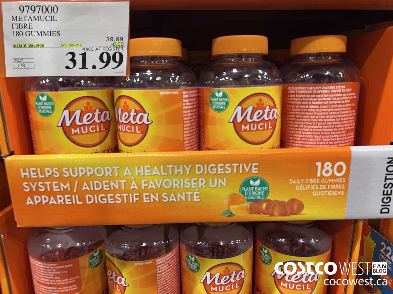 9797000 METAMUCIL FIBRE GUMMIES 180 COUNT ($8.00 INSTANT SAVINGS EXPIRES ON 2024-08-11) $31.99