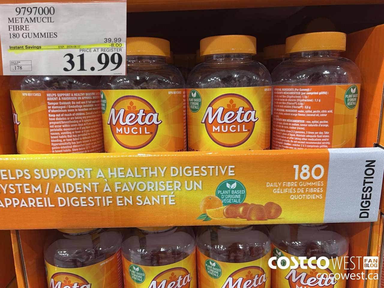 9797000 METAMUCIL FIBRE GUMMIES 180 COUNT ($8.00 INSTANT SAVINGS EXPIRES ON 2024-08-11) $31.99