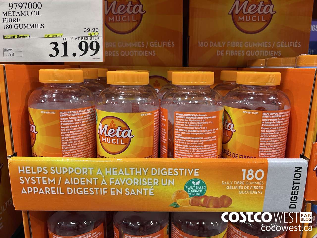 9797000 METAMUCIL FIBRE GUMMIES 180 COUNT ($8.00 INSTANT SAVINGS EXPIRES ON 2024-09-01) $31.99