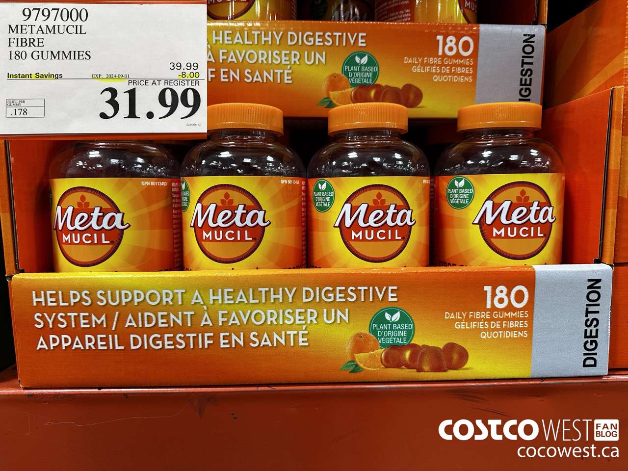 9797000 METAMUCIL FIBRE GUMMIES 180 COUNT ($8.00 INSTANT SAVINGS EXPIRES ON 2024-09-01) $31.99