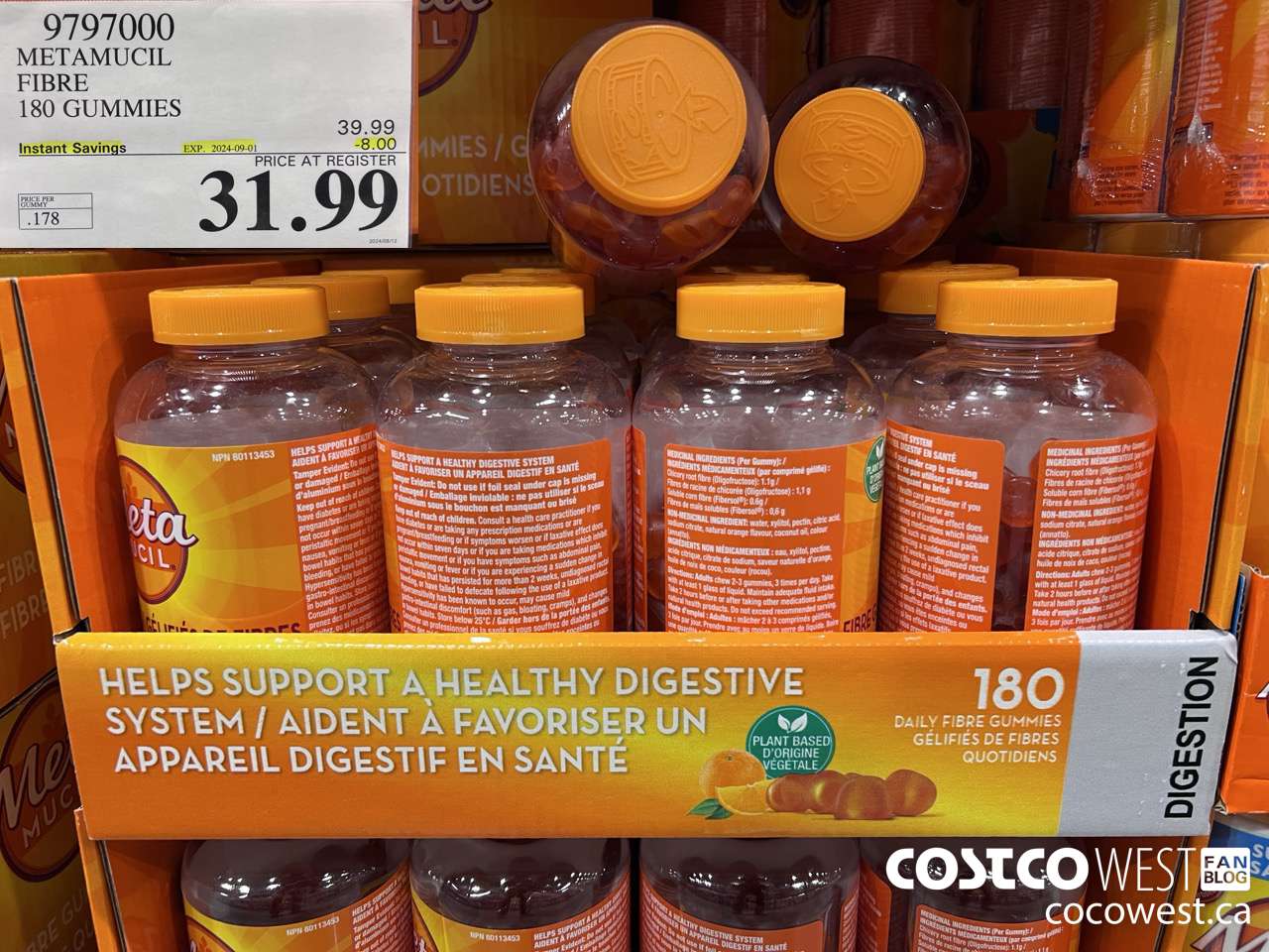 9797000 METAMUCIL FIBRE GUMMIES 180 COUNT ($8.00 INSTANT SAVINGS EXPIRES ON 2024-09-01) $31.99