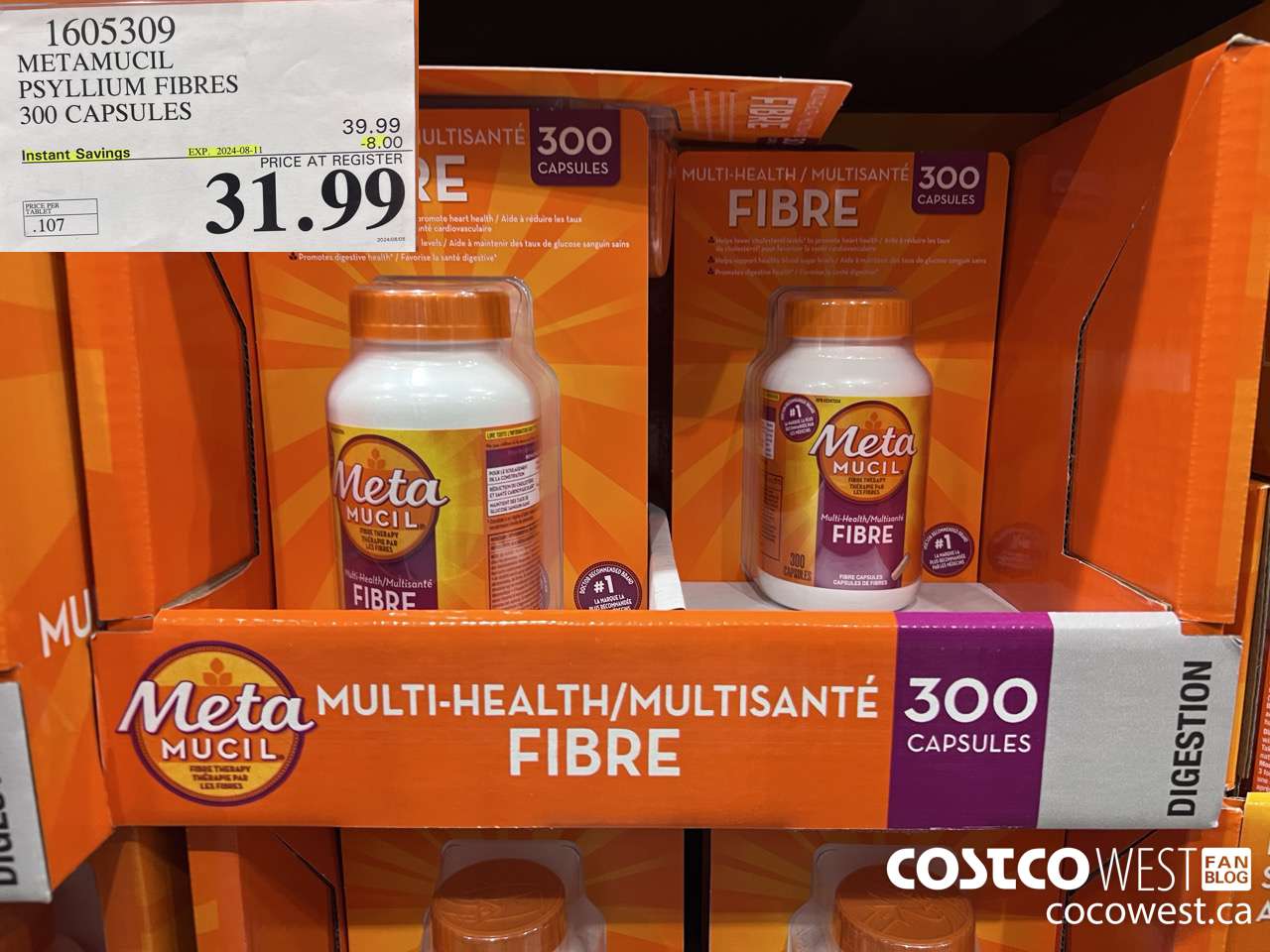 1605309 METAMUCIL PSYLLIUM FIBRES 300 CAPSULES ($8.00 INSTANT SAVINGS EXPIRES ON 2024-08-11) $31.99