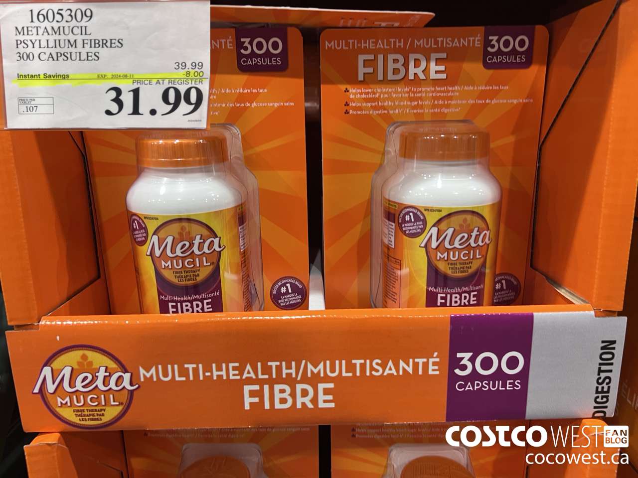 1605309 METAMUCIL PSYLLIUM FIBRES 300 CAPSULES ($8.00 INSTANT SAVINGS EXPIRES ON 2024-08-11) $31.99