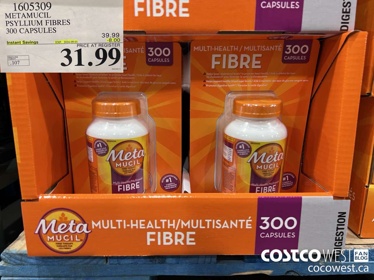 1605309 METAMUCIL PSYLLIUM FIBRES 300 CAPSULES ($8.00 INSTANT SAVINGS EXPIRES ON 2024-09-01) $31.99