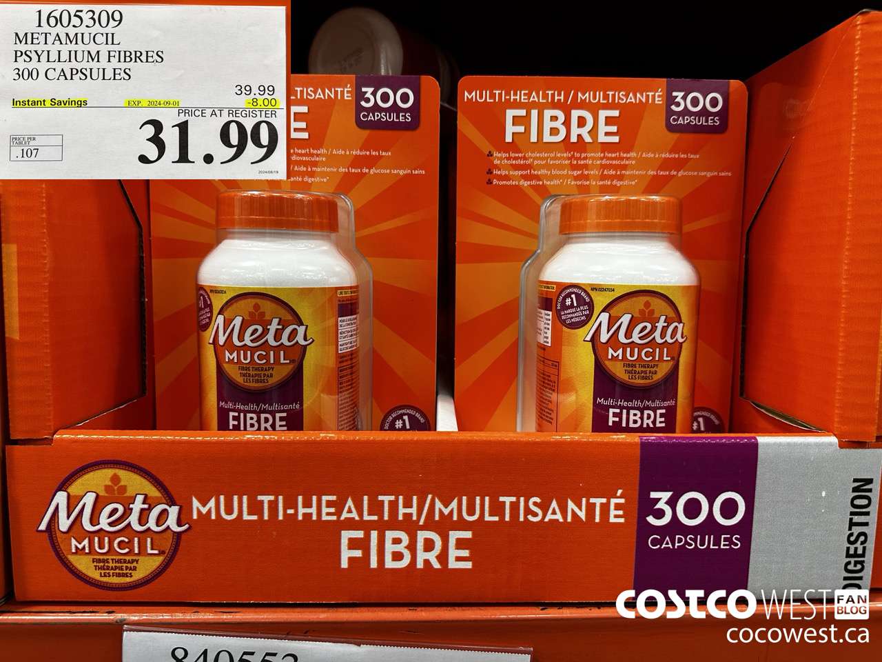 1605309 METAMUCIL PSYLLIUM FIBRES 300 CAPSULES ($8.00 INSTANT SAVINGS EXPIRES ON 2024-09-01) $31.99