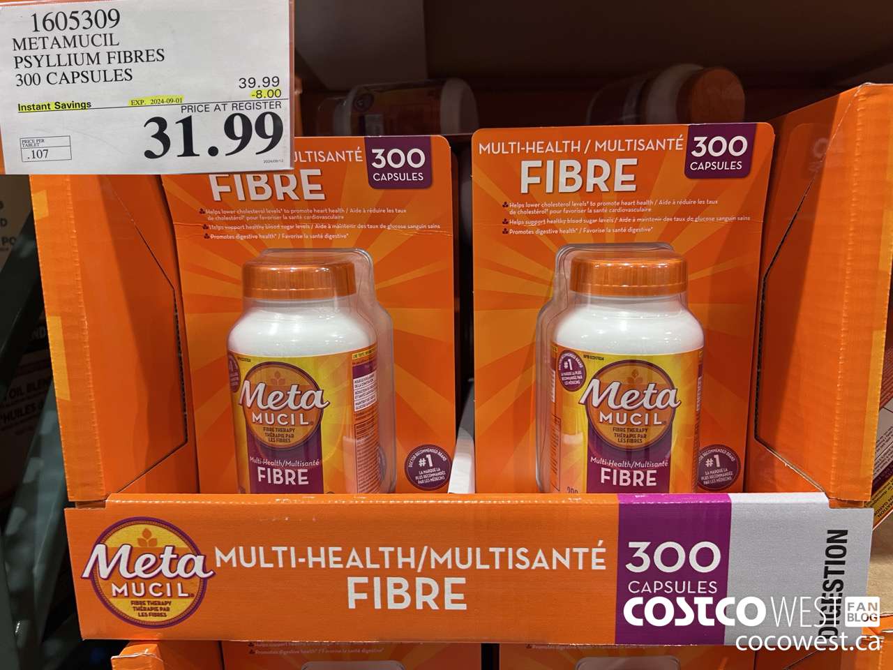 1605309 METAMUCIL PSYLLIUM FIBRES 300 CAPSULES ($8.00 INSTANT SAVINGS EXPIRES ON 2024-09-01) $31.99