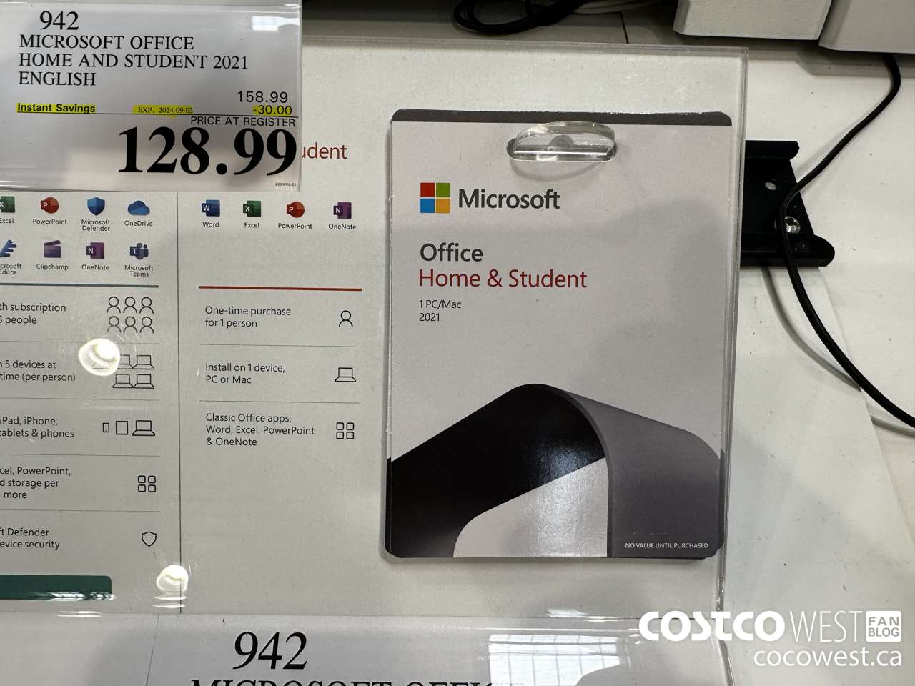 942 MICROSOFT OFFICE HOME AND STUDENT 2021 ENGLISH  ($30.00 INSTANT SAVINGS EXPIRES ON 2024-09-03) $128.99
