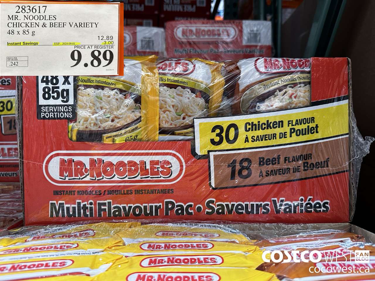 283617 MR. NOODLES CHICKEN & BEEF VARIETY 48 X 85G ($3.00 INSTANT SAVINGS EXPIRES ON 2024-09-01) $9.89