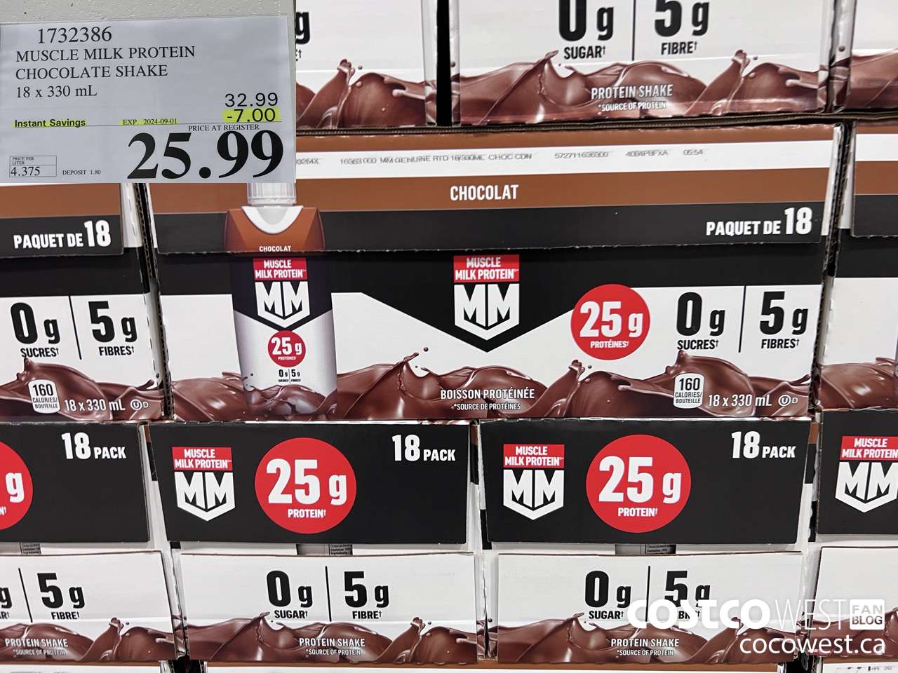 1732386 MUSCLE MILK PROTEIN CHOCOLATE SHAKE 18 x 330 mL ($7.00 INSTANT SAVINGS EXPIRES ON 2024-09-01) $25.99