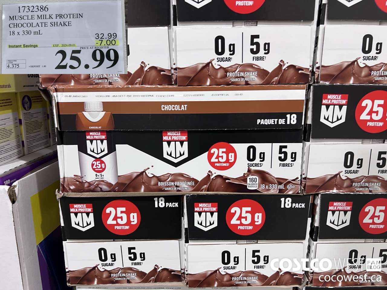 1732386 MUSCLE MILK PROTEIN CHOCOLATE SHAKE 18 x 330 mL ($7.00 INSTANT SAVINGS EXPIRES ON 2024-09-01) $25.99