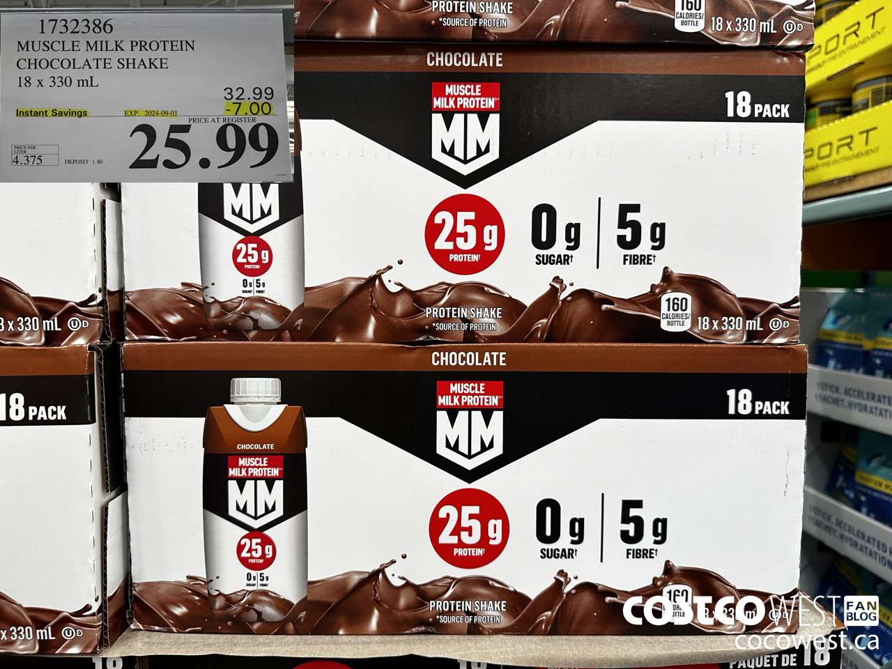 1732386 MUSCLE MILK PROTEIN CHOCOLATE SHAKE 18 x 330 mL ($7.00 INSTANT SAVINGS EXPIRES ON 2024-09-01) $25.99