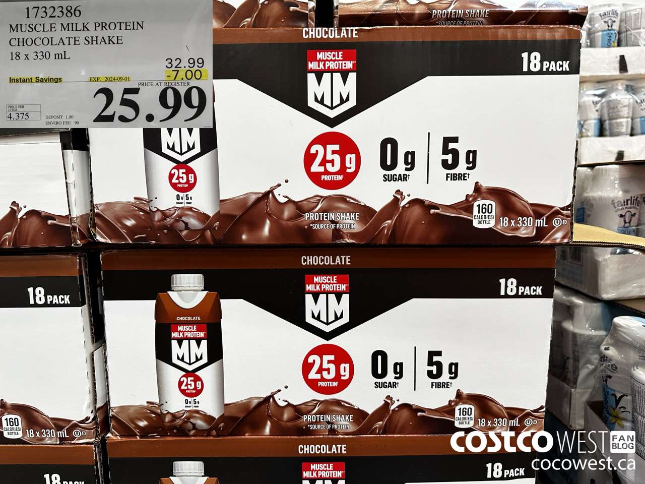 1732386 MUSCLE MILK PROTEIN CHOCOLATE SHAKE 18 x 330 mL ($7.00 INSTANT SAVINGS EXPIRES ON 2024-09-01) $25.99