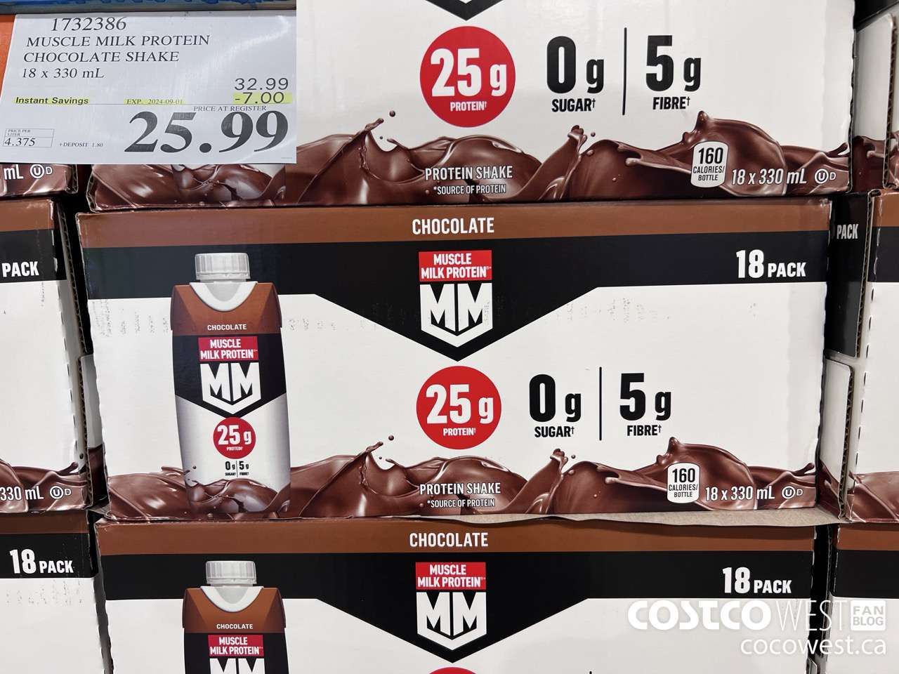1732386 MUSCLE MILK PROTEIN CHOCOLATE SHAKE 18 x 330 mL ($7.00 INSTANT SAVINGS EXPIRES ON 2024-09-01) $25.99
