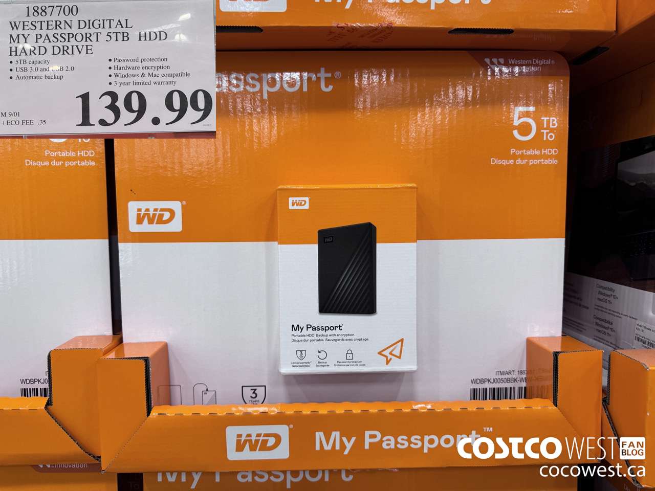 1887700 MY WESTERN DIGITAL MY PASSPORT 5TB HDD HARD DRIVE $139.99
