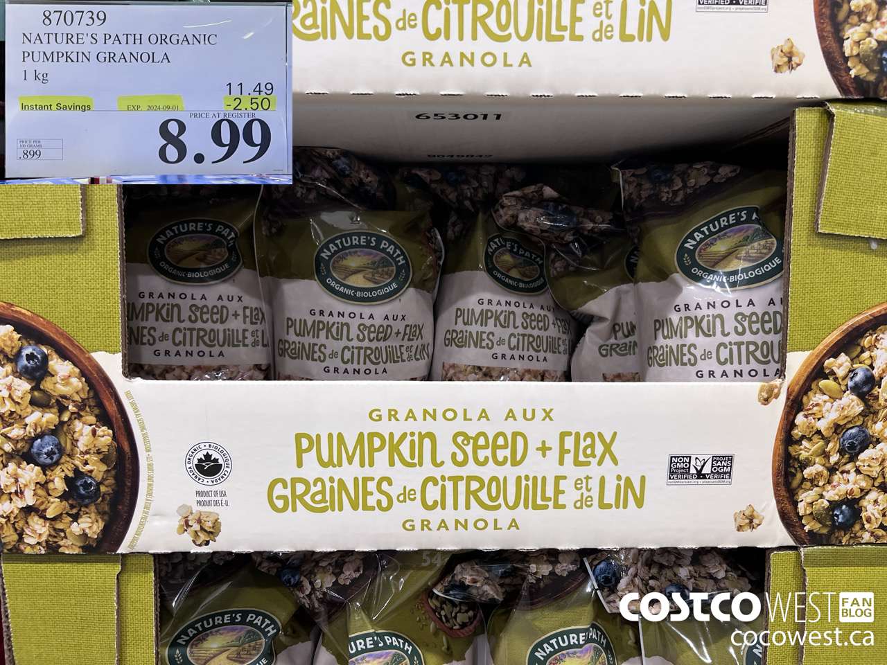 870739 NATURE'S PATH PUMPKIN GRANOLA 1KG ($2.50 INSTANT SAVINGS EXPIRES ON 2024-09-01) $8.99