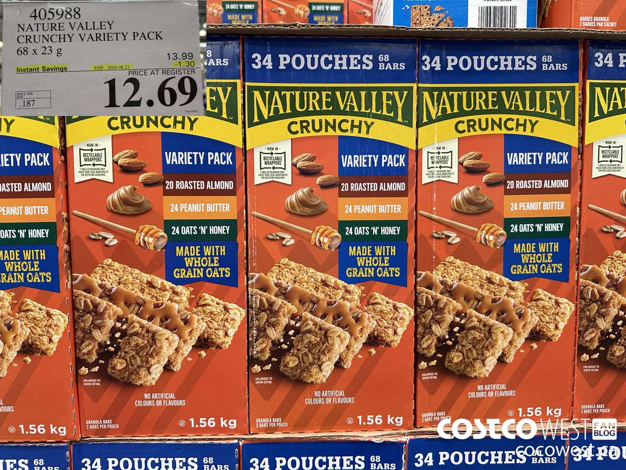 405988 NATURE VALLEY CRUNCHY VARIETY PACK OF 68 X 23 G ($1.30 INSTANT SAVINGS EXPIRES ON 2024-08-21) $12.69